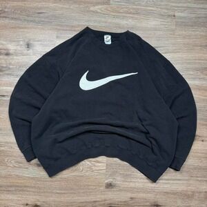 vintage 90s nike faded black boxy fit big swoosh red tag crewneck sweatshirt
